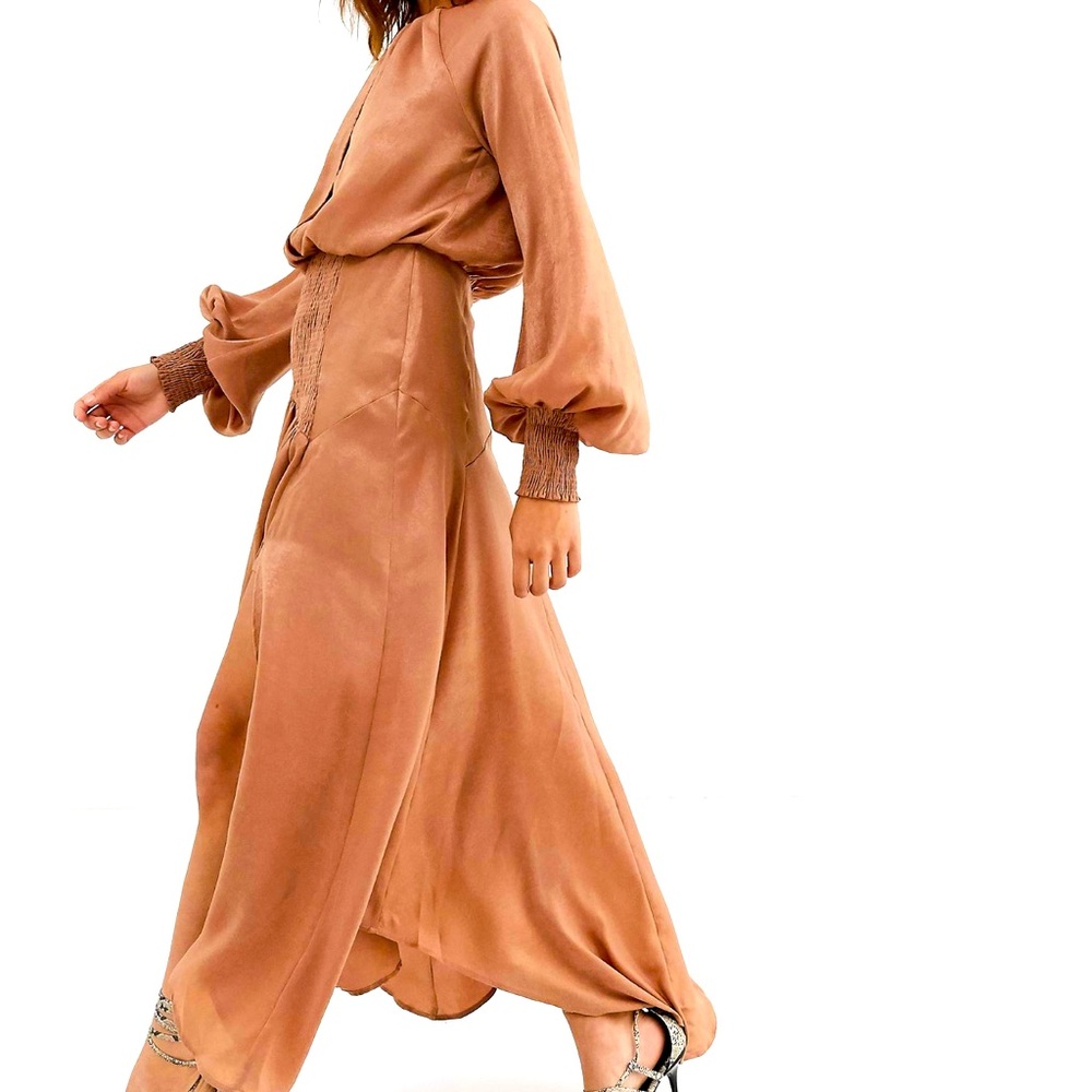 ASOS satin blouson midi dress keyhole detail